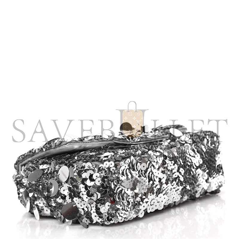 CHANEL MASTER SEQUIN MINI RECTANGULAR FLAP SILVER AS3523 (20*12*9cm)